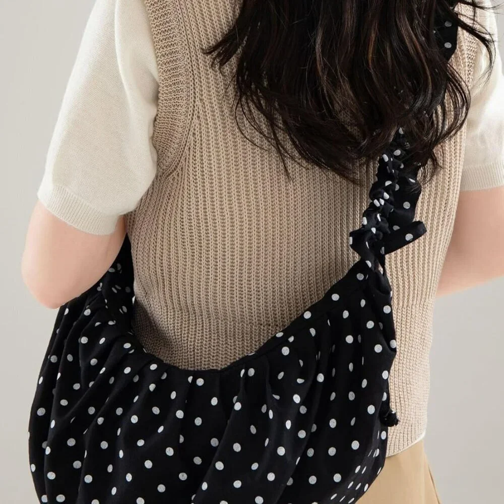 Polka Dot Crossbody Bag Women Polyester 14x8 Inches Adjustable Strap